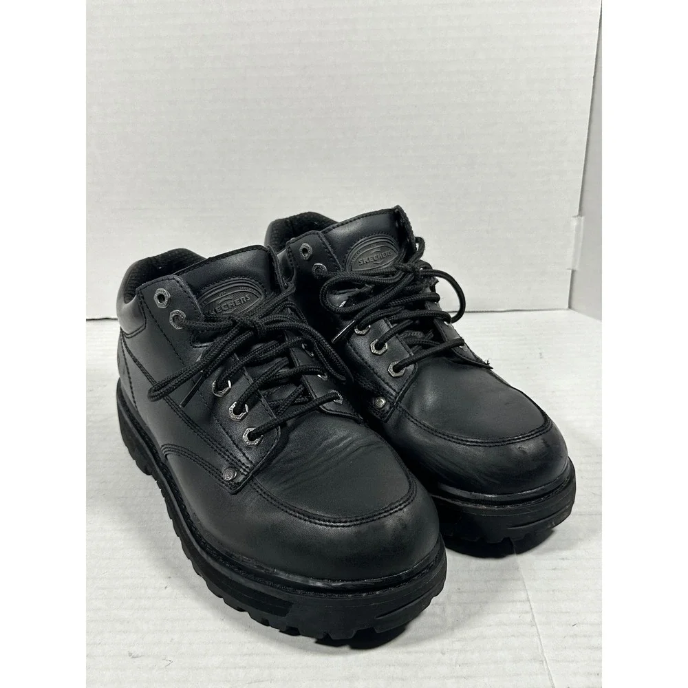 Skechers Mens Y2K Jammers4470EW Black Leather Extra Wide Fit Work Boots Size 9.5